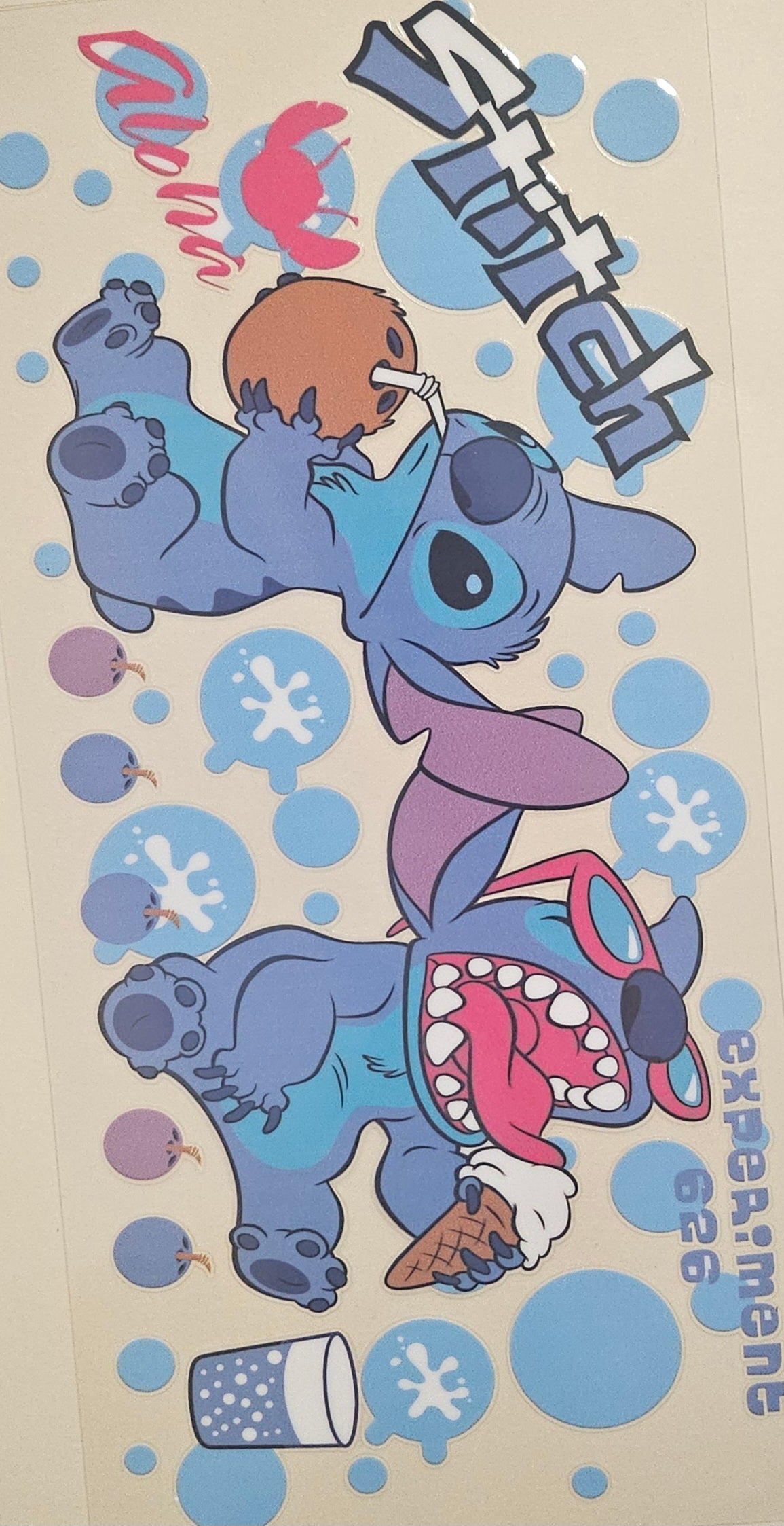 16 oz UV DTF GLASS Lilo & Stitch pink & blue vday