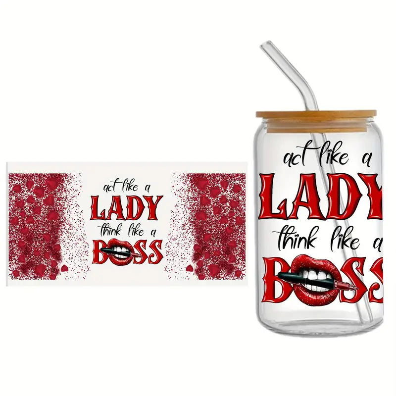 UV DTF 16 oz Cup Wrap Decals Lady Boss Red Love Series