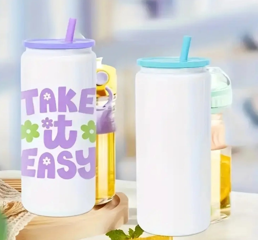 16 oz white stainless steel double wall insulated tumbler with lid & straw
