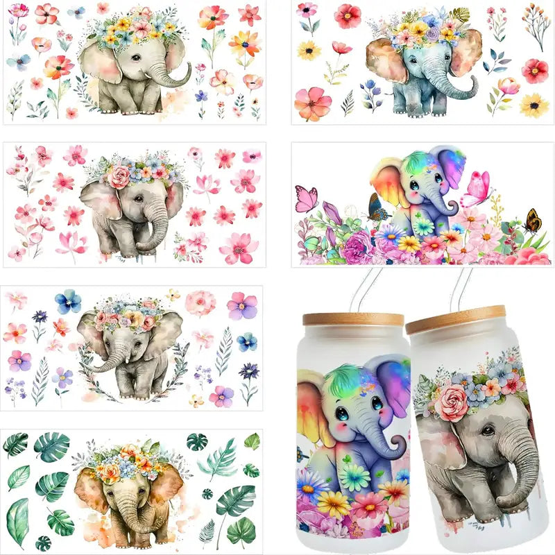 Elephant-Themed UV DTF Transfer Stickers