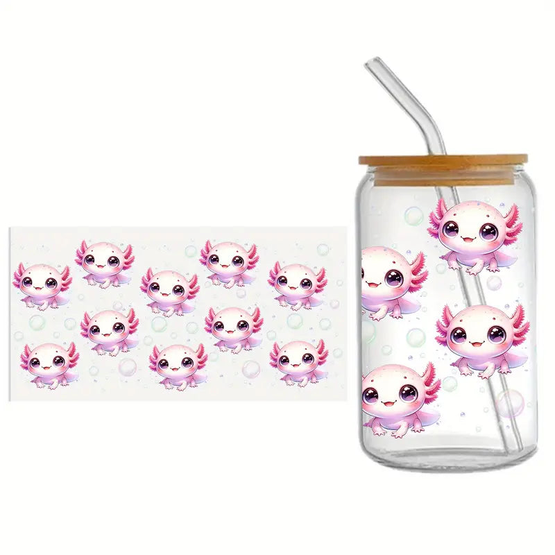 UV DTF 16 oz Cup Wraps Axolotl Animal Print