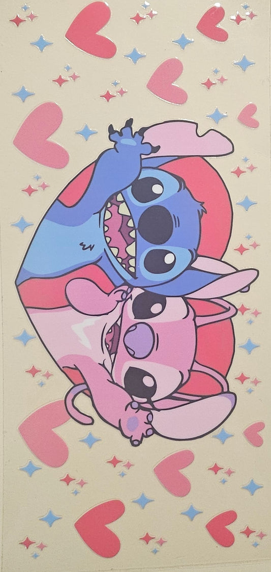 16 oz UV DTF GLASS Lilo & Stitch pink & blue vday