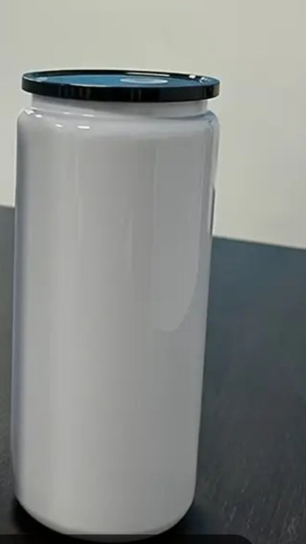 16 oz white stainless steel double wall insulated tumbler with lid & straw