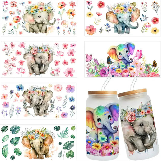 Elephant-Themed UV DTF Transfer Stickers